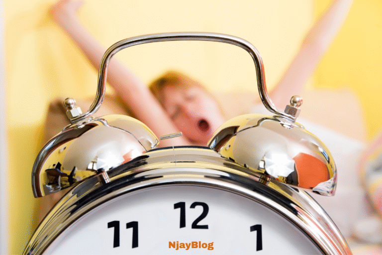 Blog graphic of a clock and someone waking up